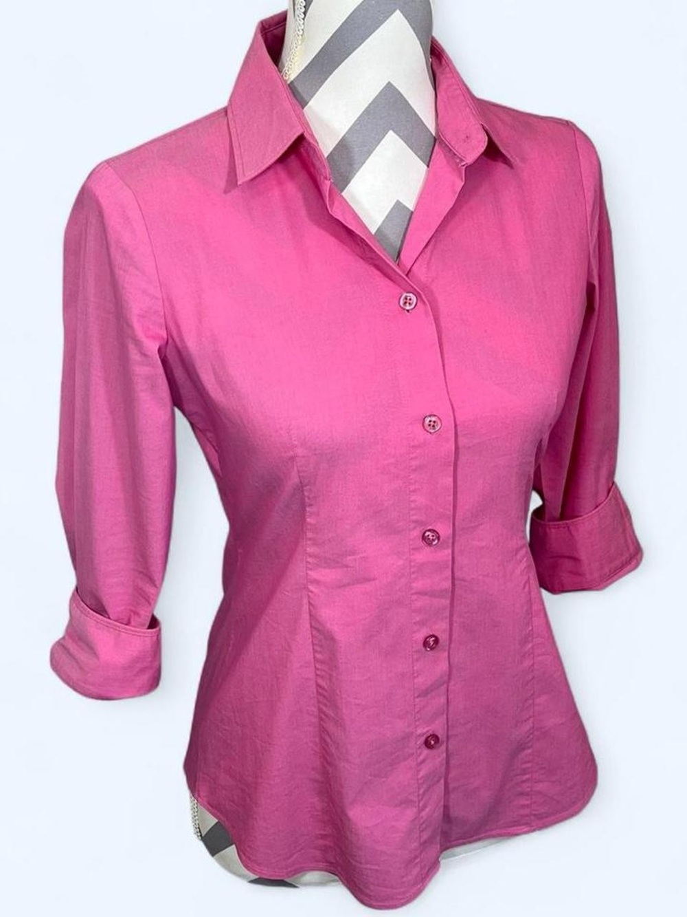 New York & Company Women's Size XS Pink Stretch Button-Down Shirt Collared Top